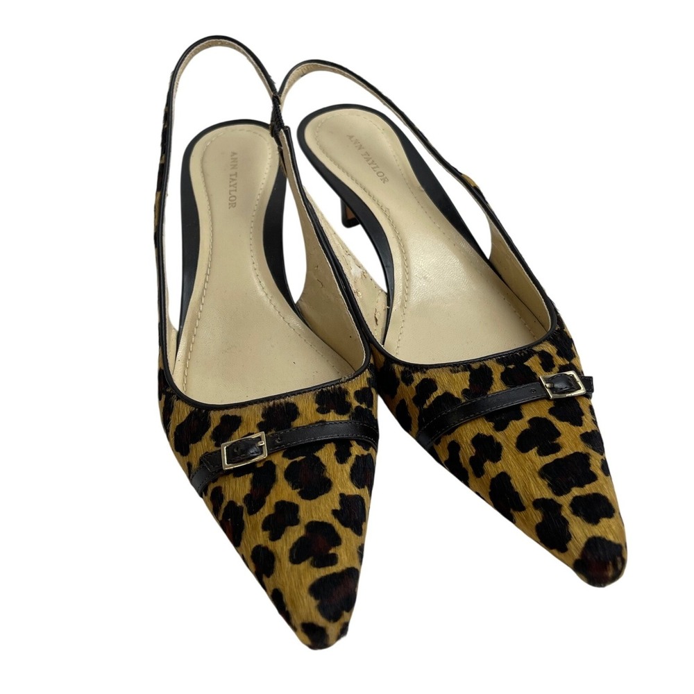 Ann Taylor Leopard Print Calf Hair Slingback Kitten Heels Pointed Toe Size 9M